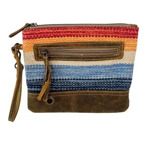Myra Bag Fresh Look Wristlet Bag Canvas and Leather Carpet Boho Hippie Festival